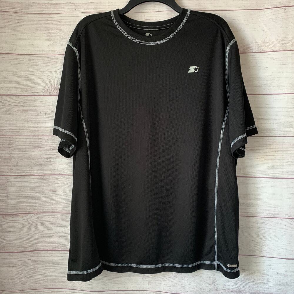 STARTER Men's Black Athletic T-Shirt with White Stitching Size 2XL